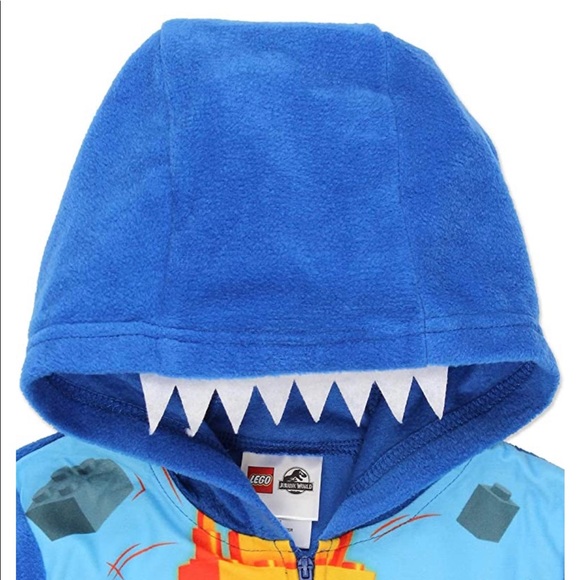 Pigiama Per Bambino Jurassic World - Felpa Con Cappuccio E Maniche Lunghe, T-Rex E Velociraptor, Blu, Taglia 4 Anni